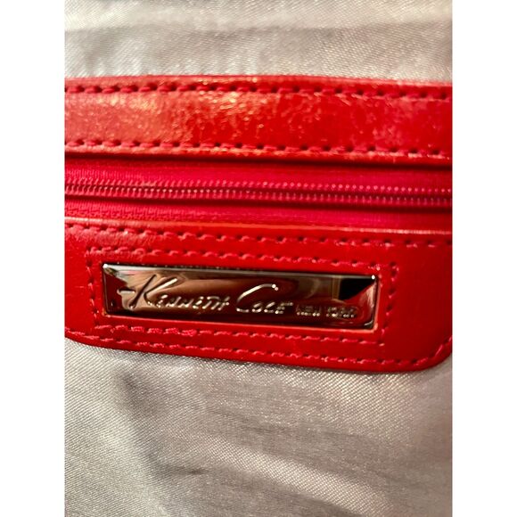 ~ Kenneth Cole NY leather bag shoulder purse brick red, double strap metal chain - Picture 11 of 16